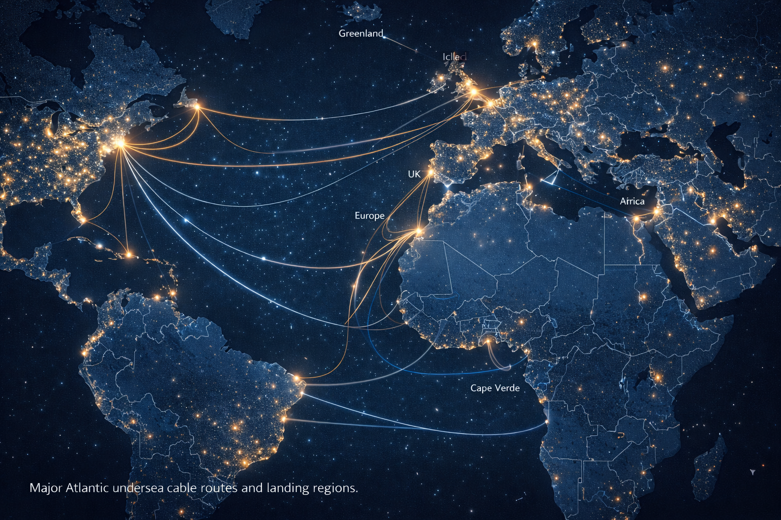 Atlantic undersea cable connectivity map